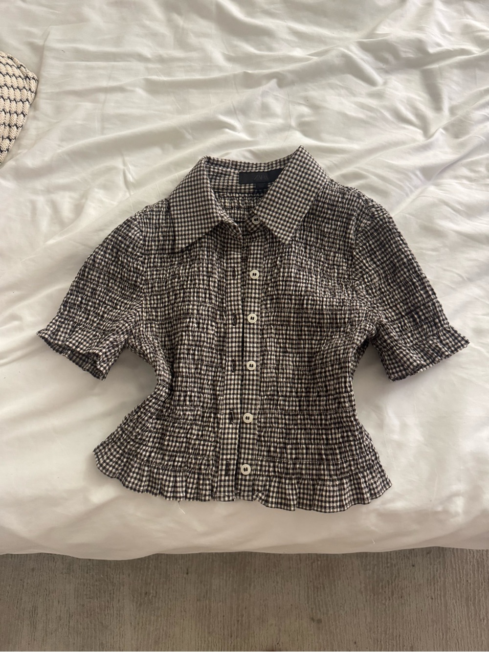 Zara Black & White Checked Button-Front Top